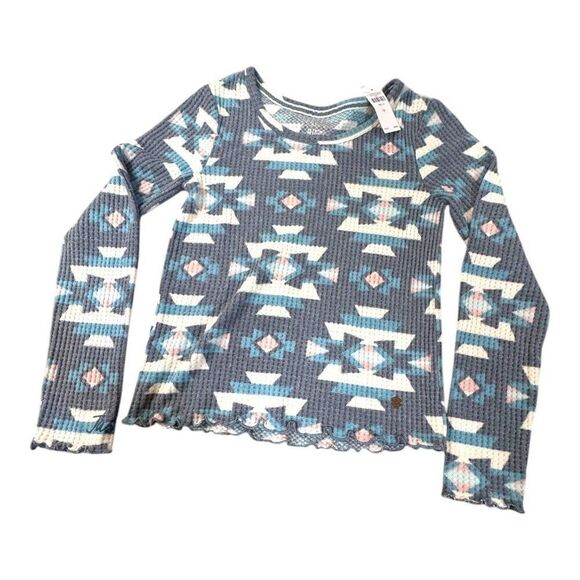 Justice Aztec Print Long Sleeve Waffle Knit Top Size 14 Girls NEW with tag - Picture 1 of 4